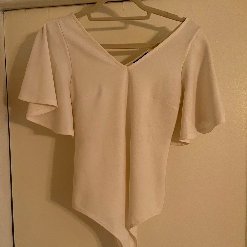 Express V-Neck Flutter Sleeve Thong Bodysuit